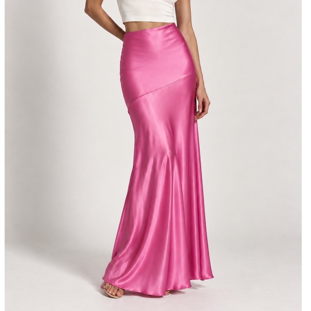 MESHKI Poppy Satin Maxi Skirt Medium Pink Mermaid Slip Skirt Slinky Fluid Glam